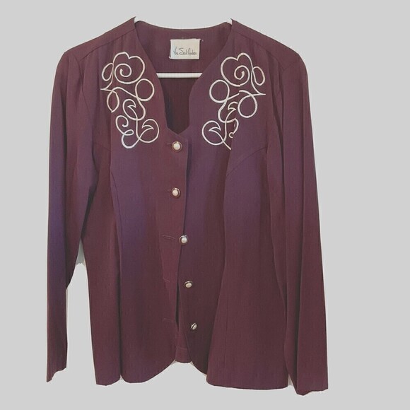 Vintage Via Sant Andrea Suit Blouse / Skirt Burgundy Set Size (12M) - Picture 1 of 5